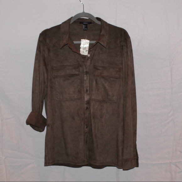 NWT Army Green Suede Button Down - Picture 1 of 3